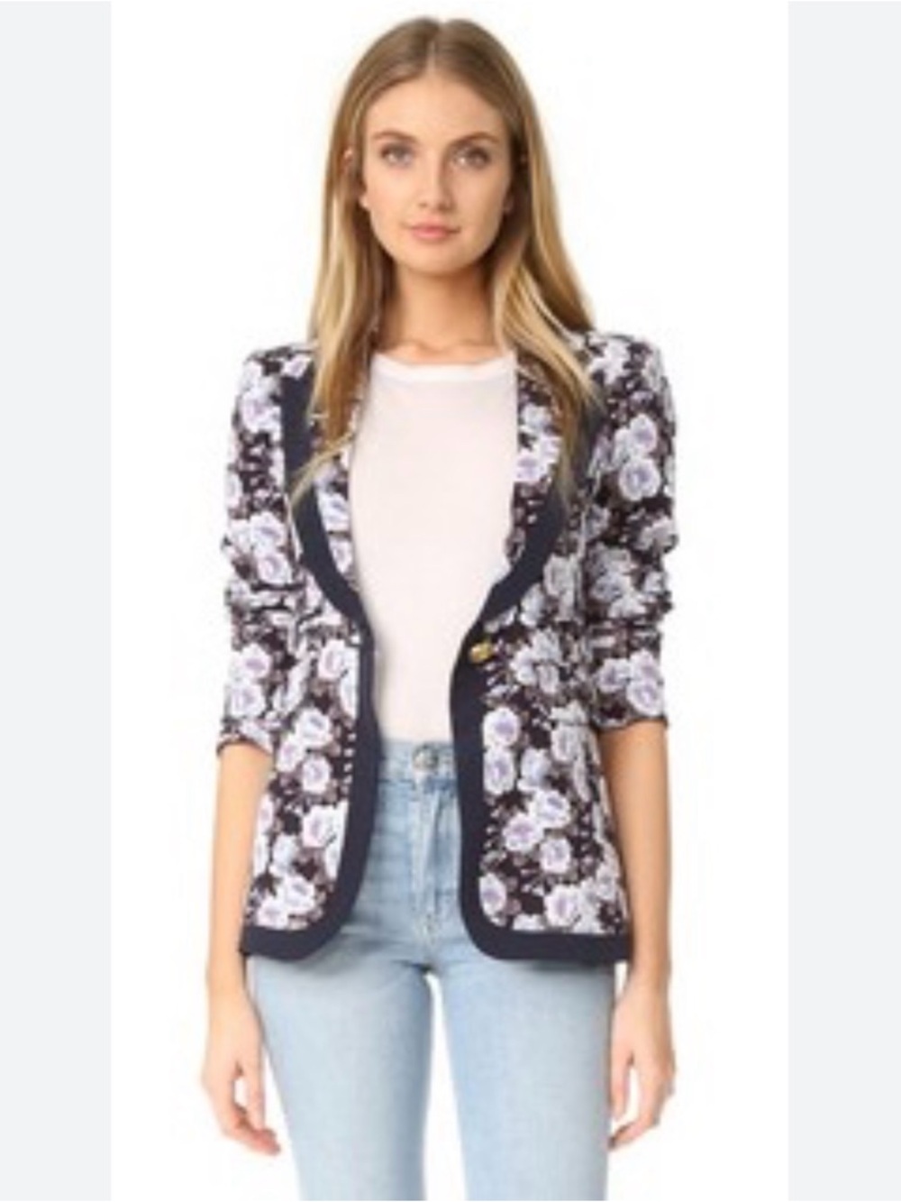 🌸Smythe Navy Blazer with White and Pink Florals in Sz 8